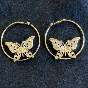 Gold Butterfly Hoop Earrings